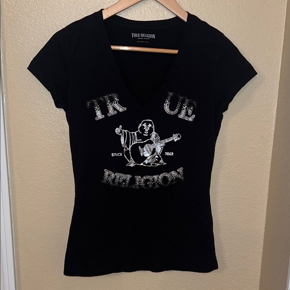 True Religion Black Graphic Tee with Silver Accents - Picture 1 of 2